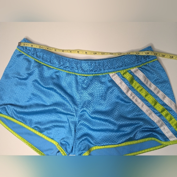 Adidas Women Size Large Athletic Shorts Blue with Green and White Stripes - Picture 11 of 11
